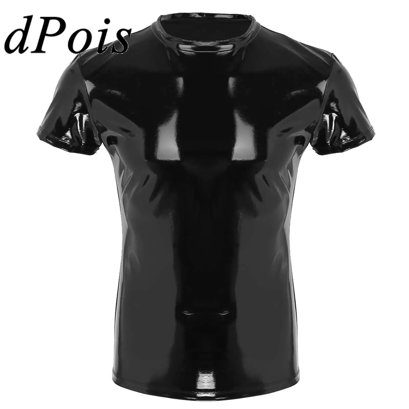 Sexy Men's PVC Leather Wet Look T-shirt Vest Stretch Undershirt Latex Clubwear Bar Club Stage Costume Muscle Tight Tshirts Top