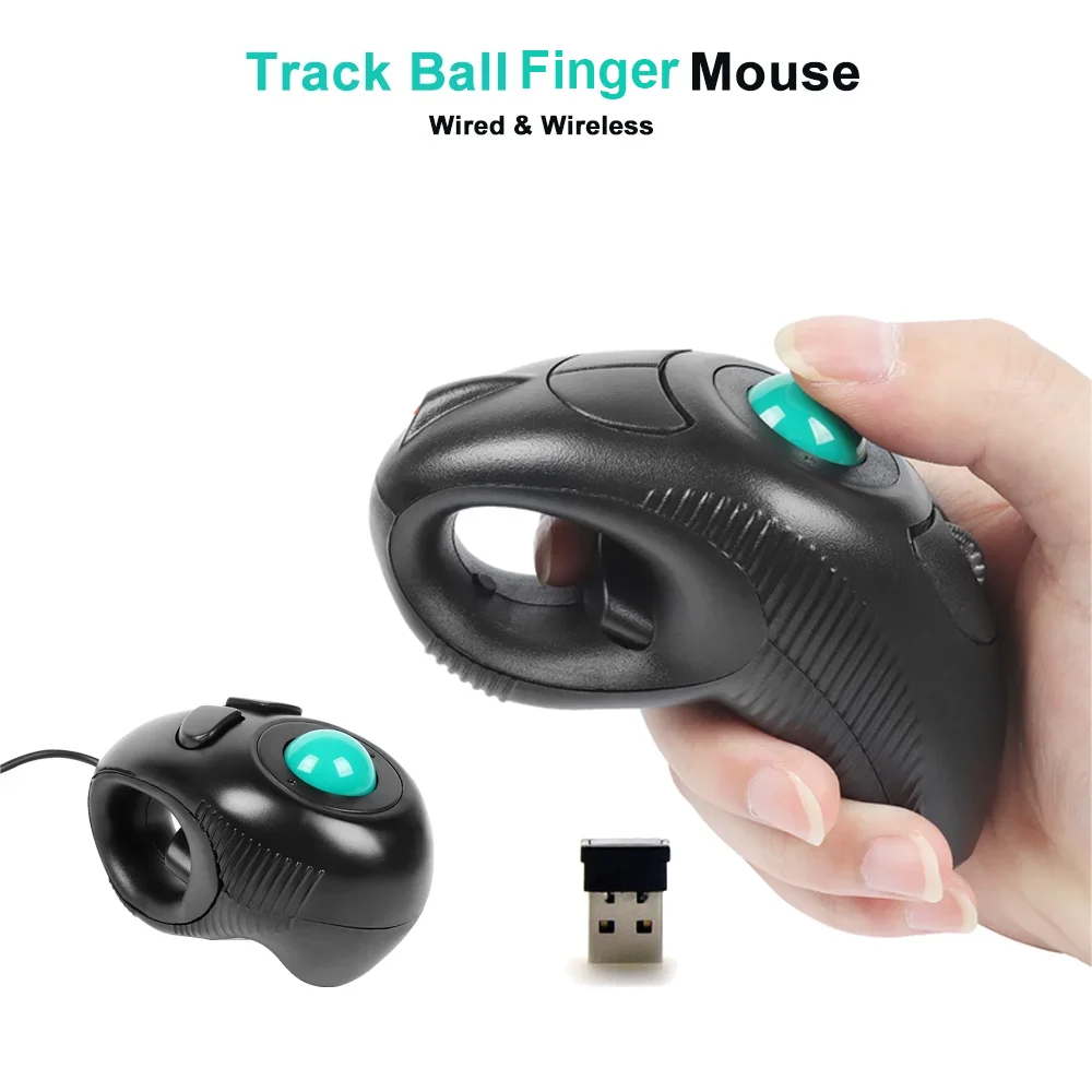 

Wireless Trackball Mouse 2.4GHz Wired Thumb-Controlled Digital Mause 10M Handheld Vertical Track Ball Optical Ergonomic Mice