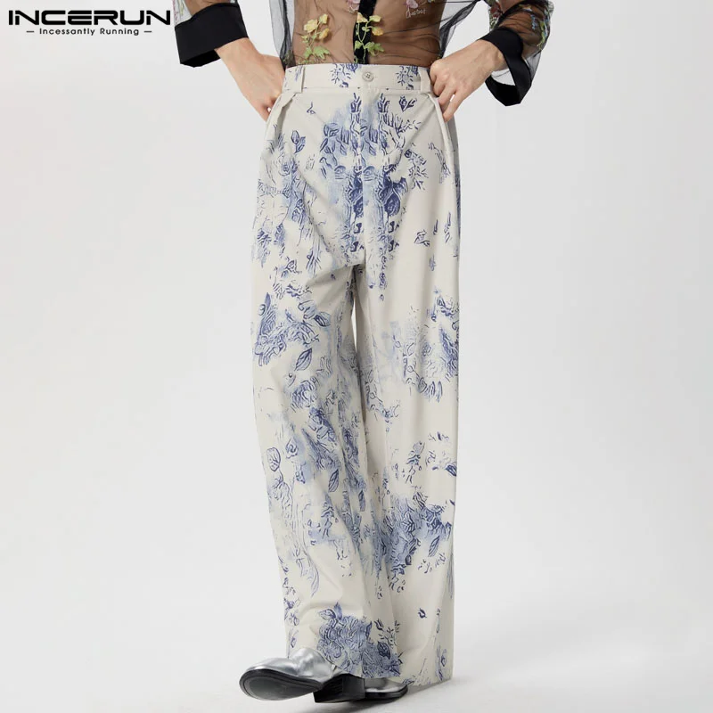 2024 INCERUN Party Summer Men Wide Leg Long Pants Floral Printed Trousers Fashion Casual Streetwear Men Clothing S-5XL Oversized