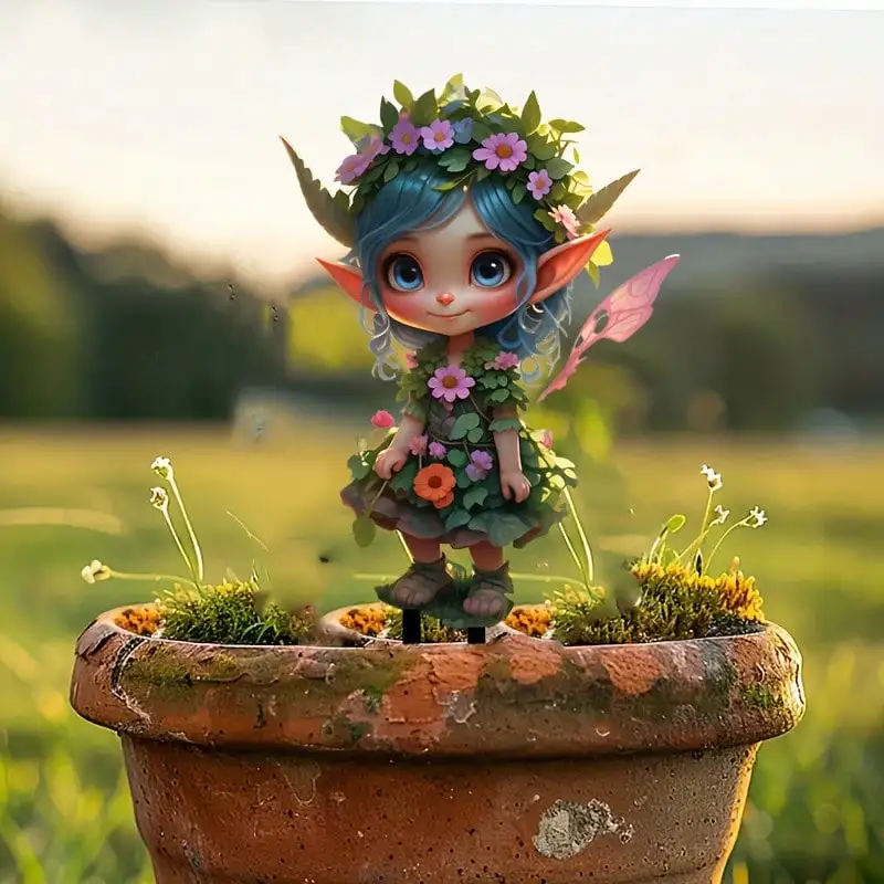 3-Piece Set New Acrylic Garden Decoration Grounding Plug Fairy Elf Flower Pot Decorative Accessories
