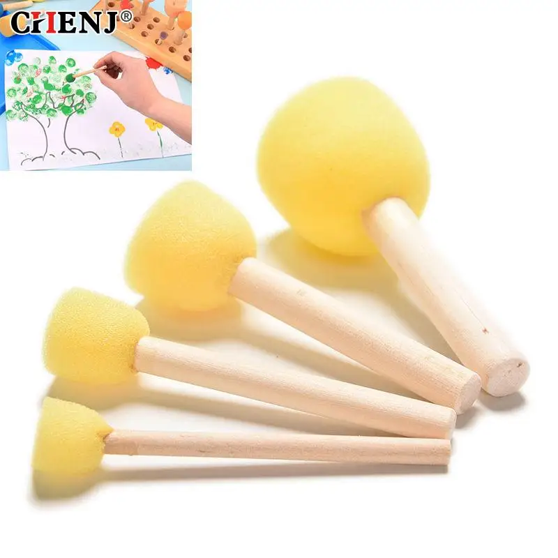 4PCS DIY Wooden Sponge yellow Paint Brush Handle Painting Graffiti Kids Doodle Toys Art Children's Painting Tool Drawing Toys