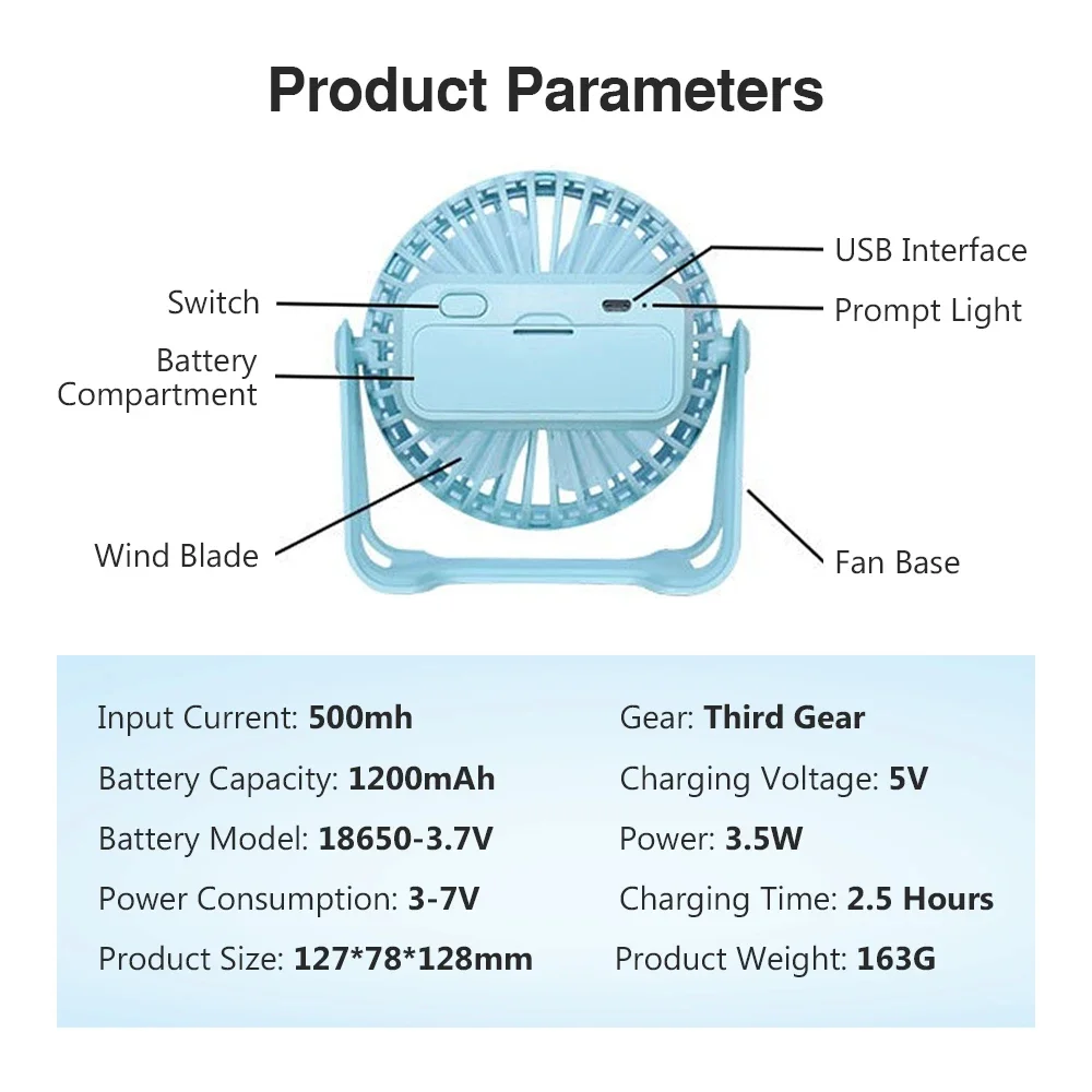 Portable Mini Fan USB Power Small Desk Cooling Fan Super Mute Cooler 360 Degree Rotation Fan for Home Office Travel