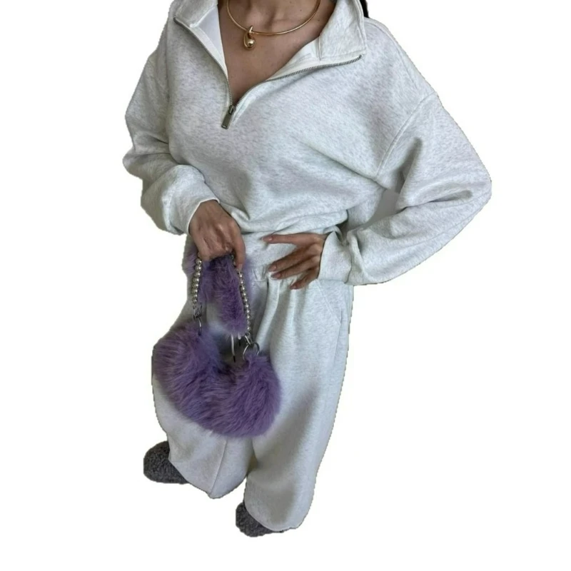 Herbst Neue Schwere Industrie Bestickt Halb-reißverschluss Langarm Top Breite bein Hosen Zwei-stück Set für frauen Temperament