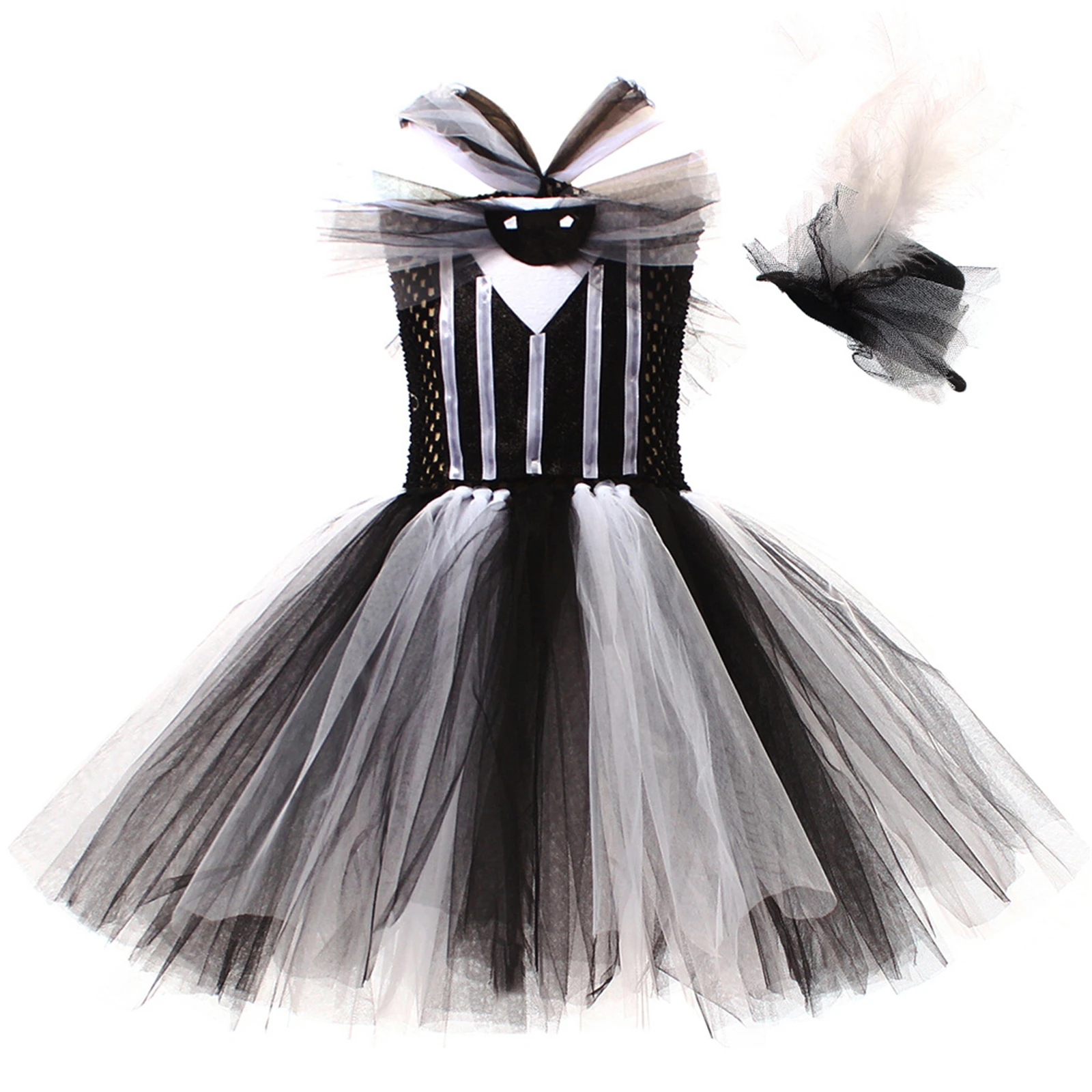 Kids Jack Skellington Cosplay Costumes Inspired Knee Length Tutu Dress for Girls Halloween Fancy Dress up Costume Party Dresses