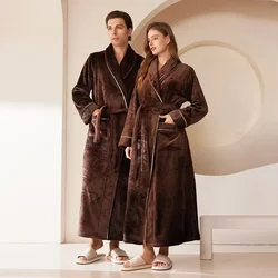 Extended Sleeping Robes for Men and Women Autumn/Winter 2024 Coral Velvet Men's Thickened Winter Couple Flannel Pajamas Bathrobe