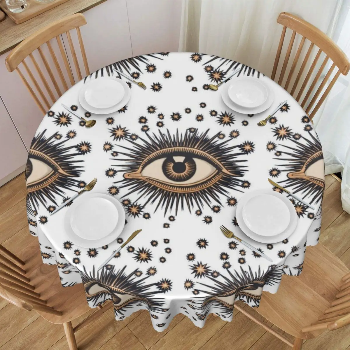 Customized Vintage Turkish Evil Eye Round Tablecloths 60 Inch Nazar Amulet Pattern Boho Table Cover for Kitchen Table Cloth