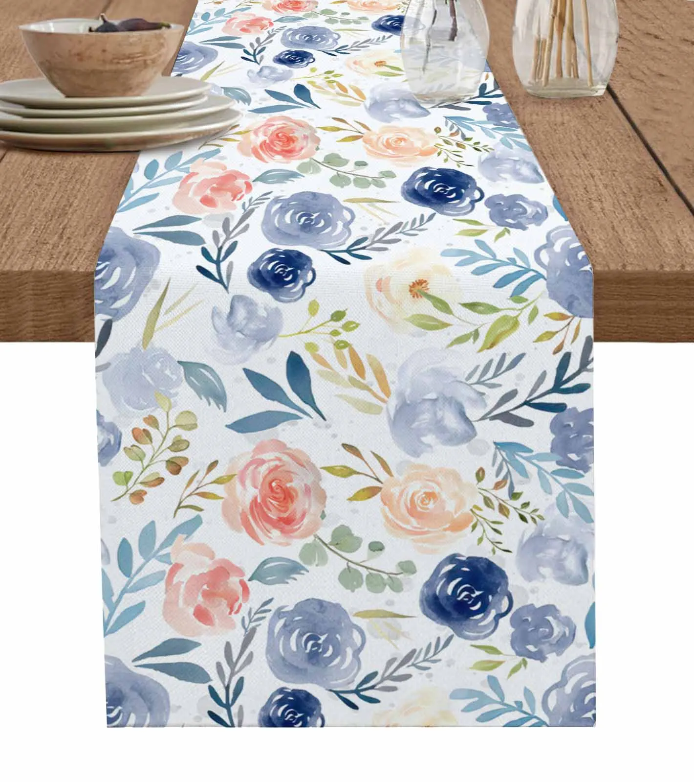 Abstract Watercolor Flowers Plants Table Runners for Dining Room Coffee Home Decoration Tablecloth 4/6 Pcs Placemats Table Cover