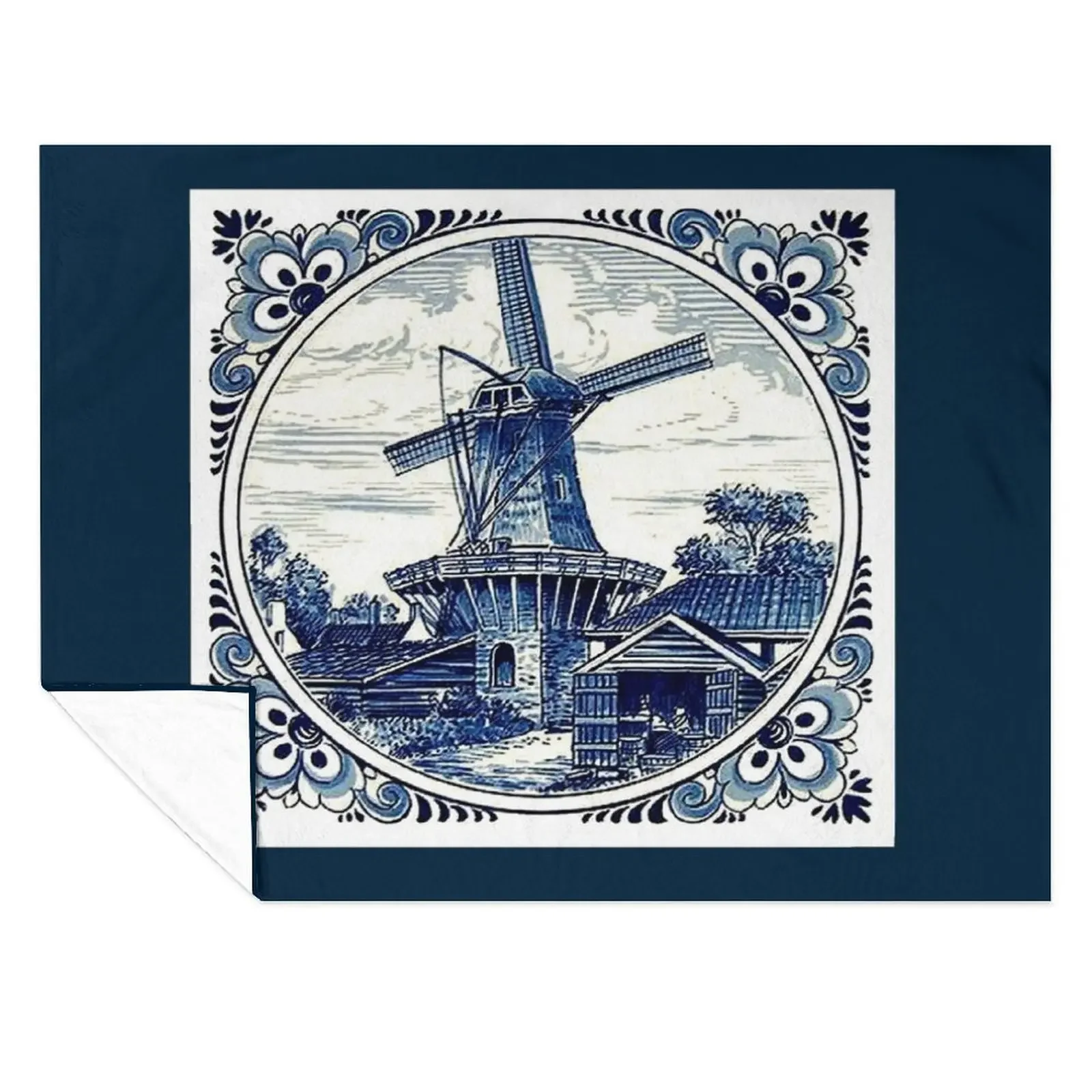 

DUTCH BLUE DELFT : Vintage WindmillPrint Throw Blanket Sofas Luxury St Hair Thermals For Travel Blankets