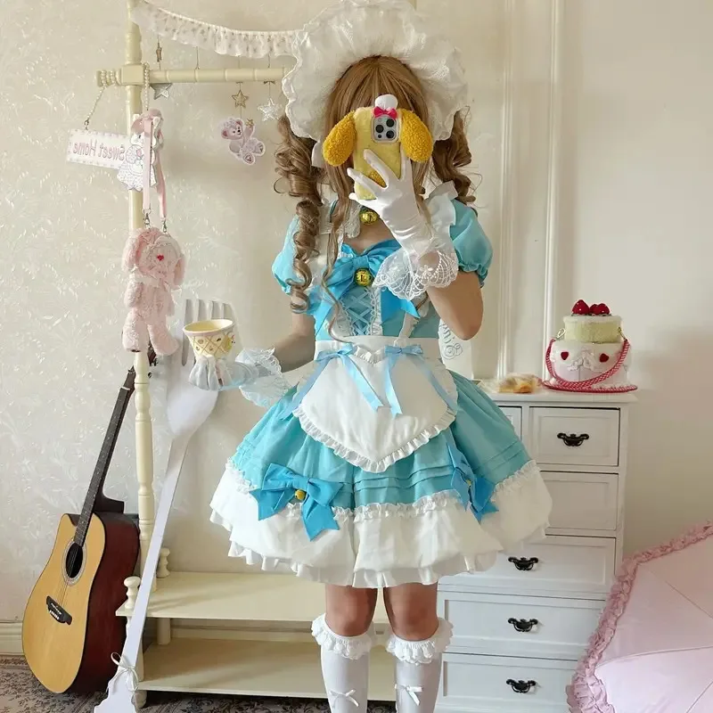 

DY20Anime Lolita Jsk Mini Dress Set Women Sweet Magic Star Bow Ruffles Princess Cosplay Costumes Party Dresses Girls Cute Maid D
