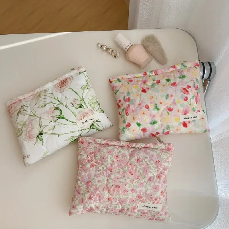 Beauty Flower Bath Washing Cosmetic Bag Zipper Canvas Makeup Toiletries Organizer Bags Cotton Mobile Phone Storage Bag Case