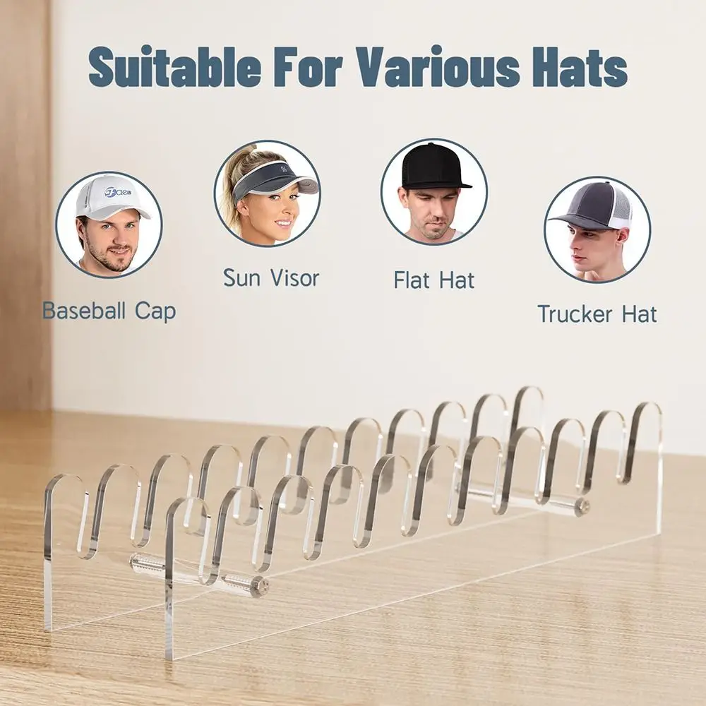 Estante de exhibición acrílico para gorra de béisbol, 10 gorras, ahorra espacio, soporte transparente para almacenamiento de sombreros, organizador de sombreros duradero con bordes lisos y redondeados