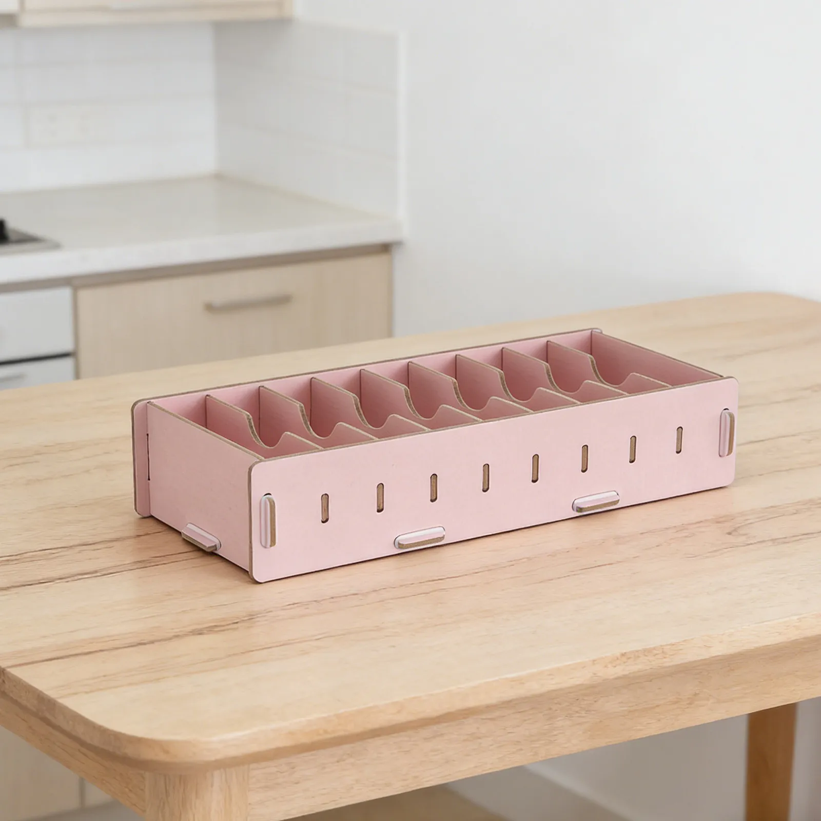 

Desktop Card Organizer Wooden Business Card Holder Box Pink Detachable Divider Storage Box for Name Flashcard Desk File Office