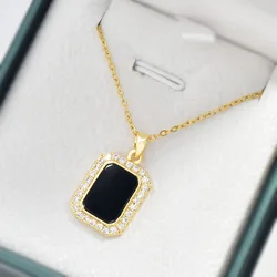 1 Pcs Black Square brand titanium steel necklaces female tie-in high grade sweater chain accessories light luxury collarbone cha
