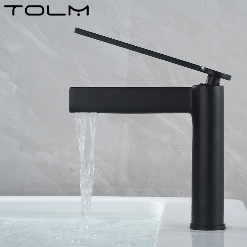 TOLM Basin Faucets Deck Mounted Bathroom Faucet Brass Mixer Single Handle Hot and Cold Faucet Sink Mixer Washbasin Faucet Toilet