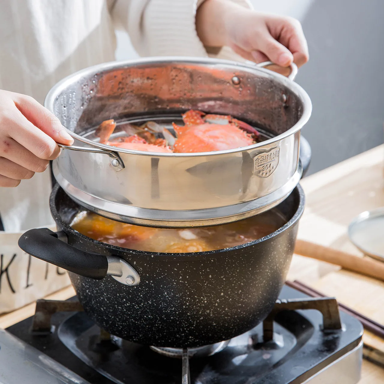 Utensilio de cocina moderno de acero inoxidable 304 para separación de agua y vapor, tamaño pequeño, para panecillos y arroz al vapor