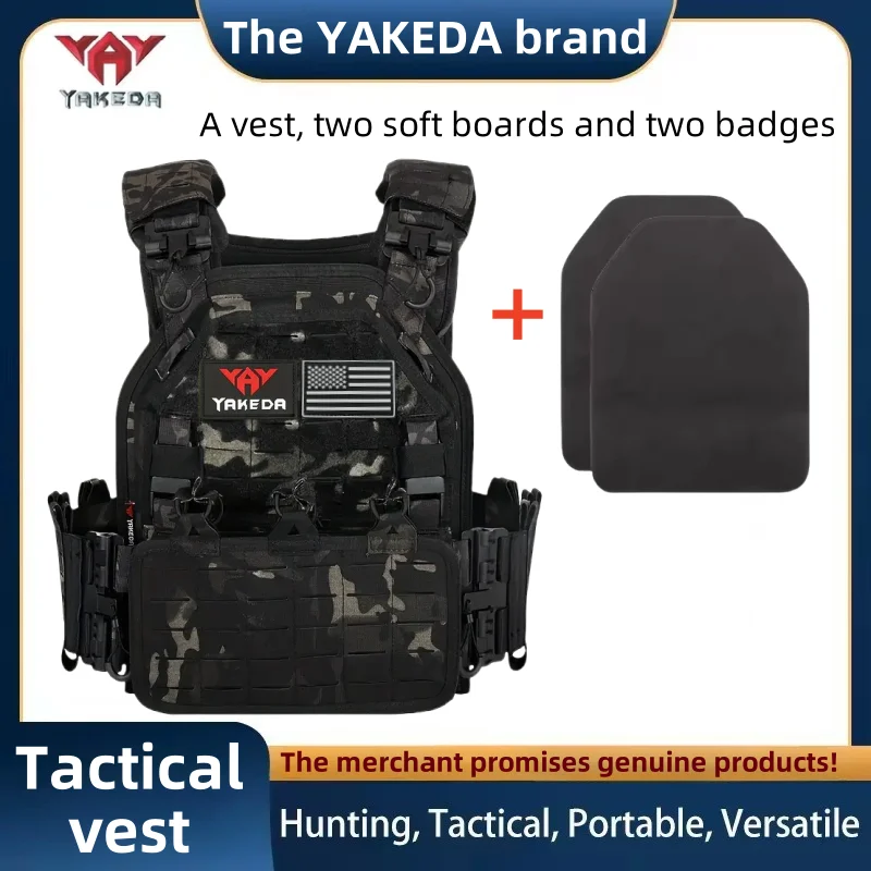 YAKEDA Taktische Weste 6094, schnell abnehmbare, leichte, lasergeschnittene Outdoor-Jagd-Weste mit schwarzen Ausrüstung und hochwertigem 1000D-Nylon 6