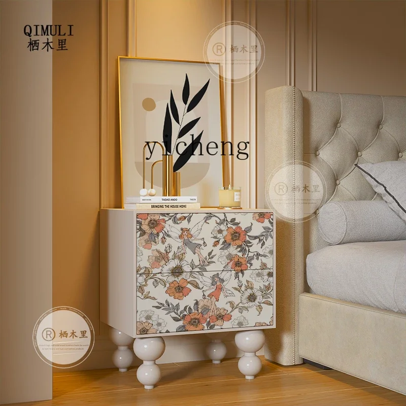 b1 French flower bedroom bedside bedside locker decorative storage integrated chest cabinet solid wood multi-functional