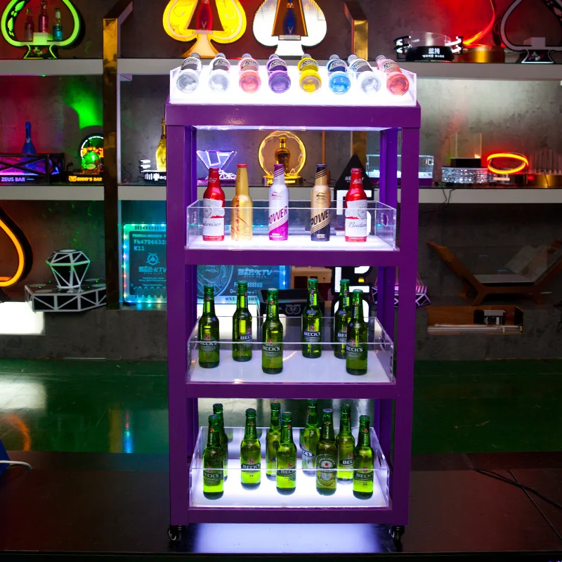 Stainless steel luminous cocktail display stand, four-layer acrylic wine cabinet