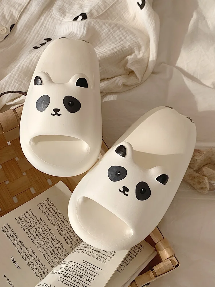 Couple EVA Thick Sole Cute Panda Slippers Casual Home  Anti Slip Slippers For Men And Women Summer Beach Sandals Flip Flops