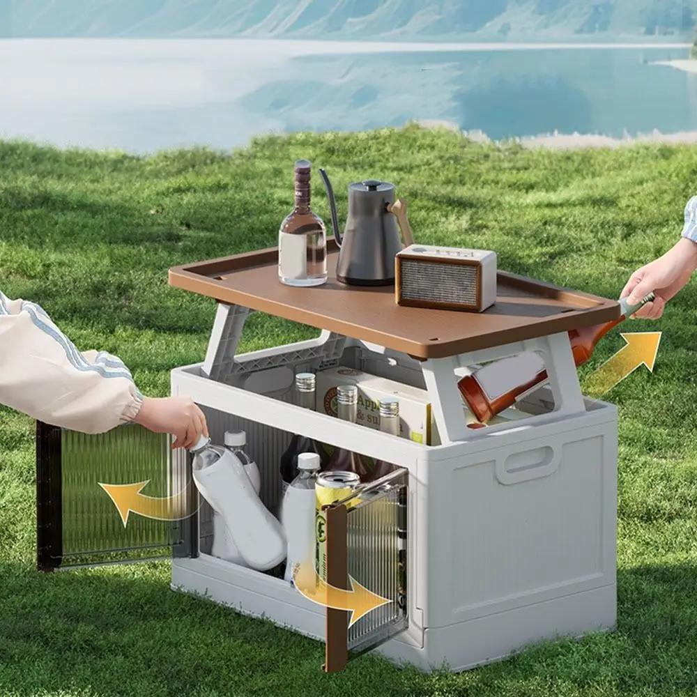 

2-in-1 Camping Folding Storage Box Plastic Large Capacity Collapsible Storage Boxes Space Saving with Table