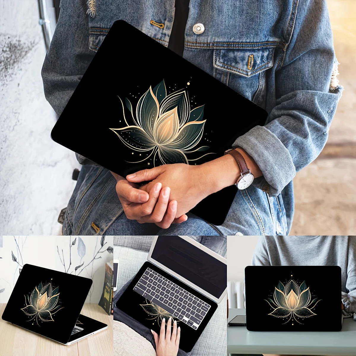 

2-Piece Lotus Pattern Vinyl Laptop - Scratch Resistant Case for Laptops, HP, Dell, Lenovo, Apple, Asus, Notebook Stickers