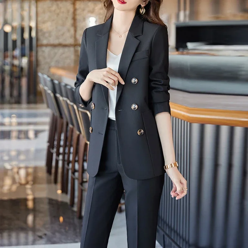 

White Suits For Women Korean Fashion Office Ladies Long Sleeve Double Breasted Tops Chic Slim High Waisted Pants Sets Y2k