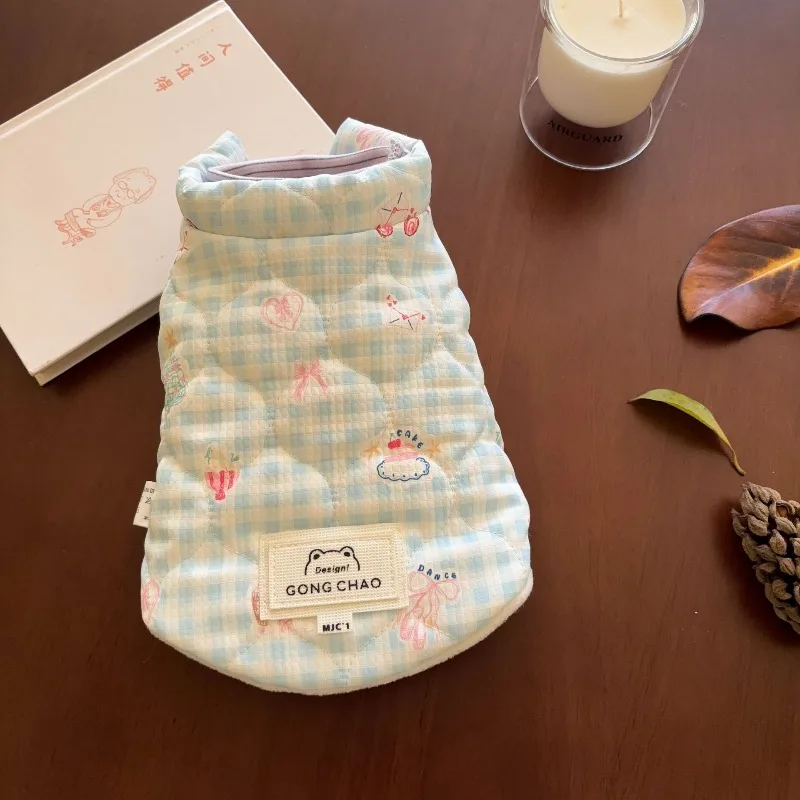 

Pet Cute jackets Winter Checkered Bow Coat Bear Dog Cat Pet Winter Warmth Vest Dog Clothes for Small Dogs Puppy Clothes