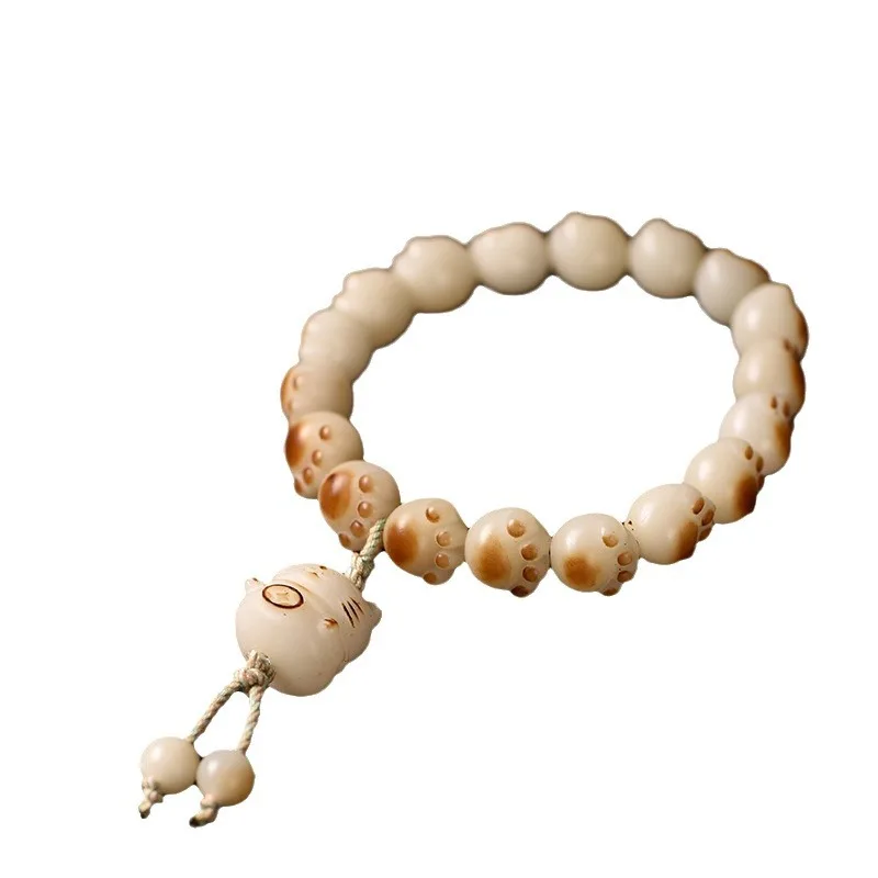 Natural Charred Cat Claw Bodhi Root Bracelet Smooth Worry Stone Handheld Collectible Perfect Festival Gift