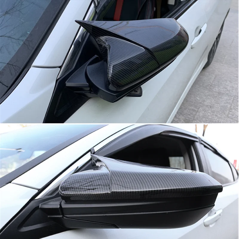 For Honda Civic 10th 2016 2017 2018 2019 2020 Rearview Side Mirror Cover Wing Cap Exterior Door Rear View Case Trim Carbon Fiber