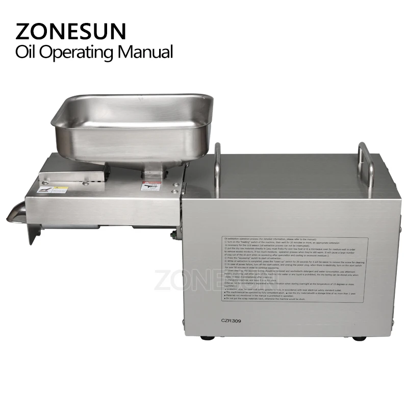 ZONESUN OP-200 땅콩 참깨 콩 오일 프레스 기계 오일 추출 착유기 압착기 스테인레스 스틸 110V 또는 220V 가능