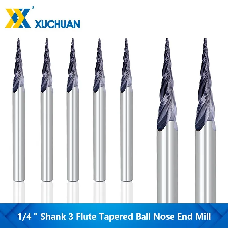 

Tungsten Solid Carbide End Mill 1/4" Shank 3 Flute Ball Nose Tapered End Mills Router Bits CNC Machine Milling Cutter