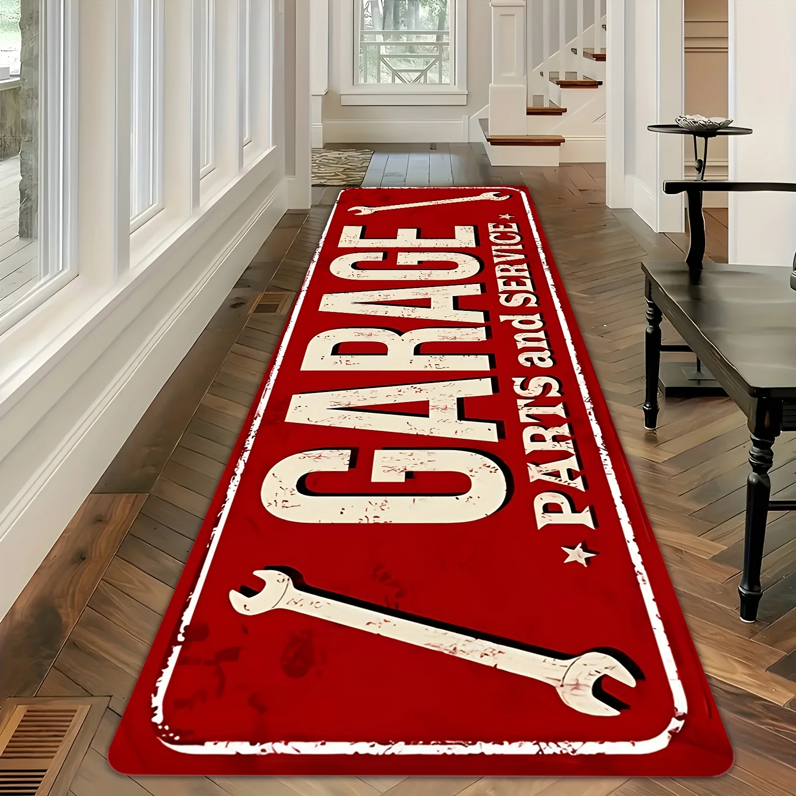 Vintage Garage Parts and Service Runner Rug Non-Slip Garage Floor Mat Retro Wrench Themed Carpet for Garage Entryway Home Dec