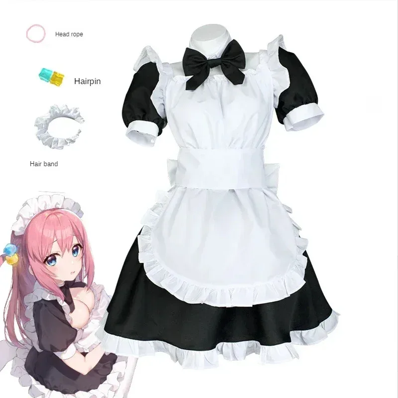 ¡Disfraz de Anime Cosplay de Gotou Hitori Bocchi The Rock! Lindo traje de uniforme de sirvienta vestido Gotou Hitori peluca de mujer traje sexy Halloween72b