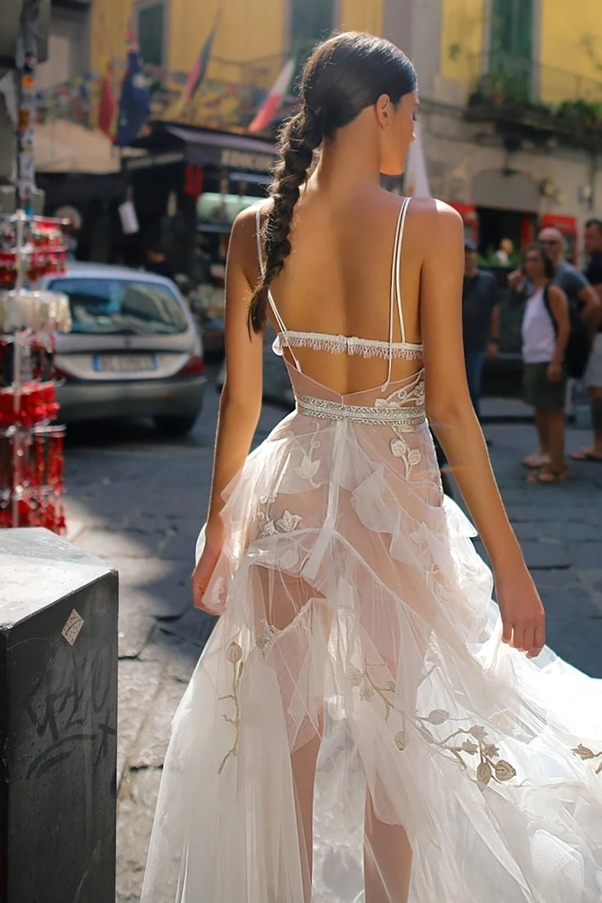 Illusion Handmade Evening Dresses A-Line Appliques Backless V-Neck Party Sexy Special Occasion Gown Bridal Gown Customized