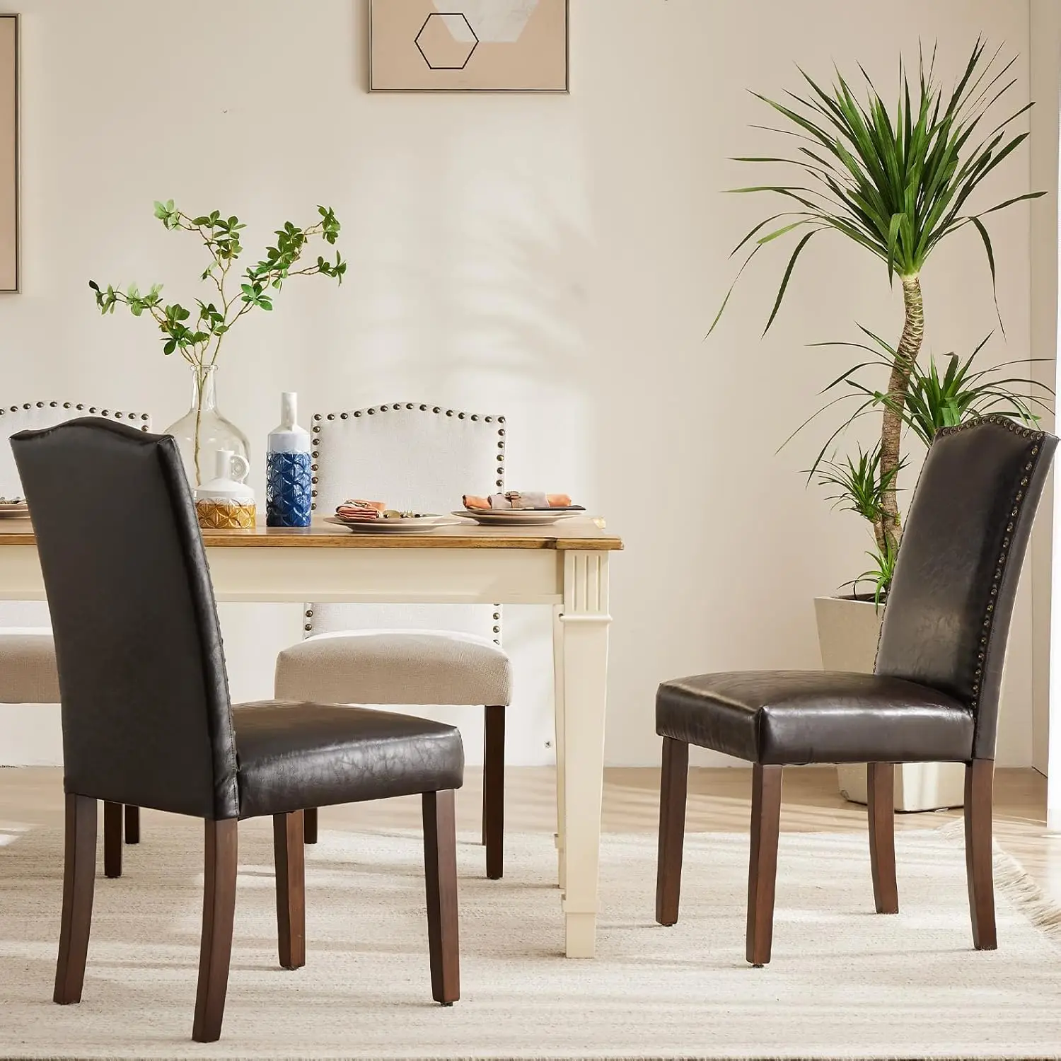 

Dining Chairs Set of 6, Upholstered Leather Kitchen Room Chairs Mid Century Modern High-End Dining Room Side Chairs