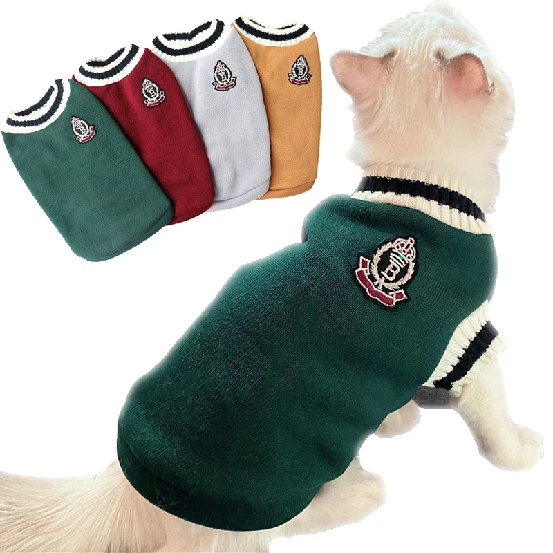 

College Style Pet Dog Sweater Winter Warm Dog Clothes for Small Medium Dogs Puppy Cat Vest Chihuahua French Bulldog Yorks Coat