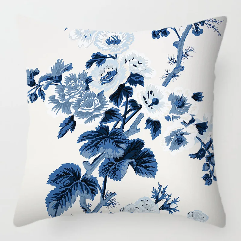 Chinese Blue and White Porcelain Fashion Decorative Covers for Cushions Sofa Geometric Flowers Throw Pillow Case Home Decor Car