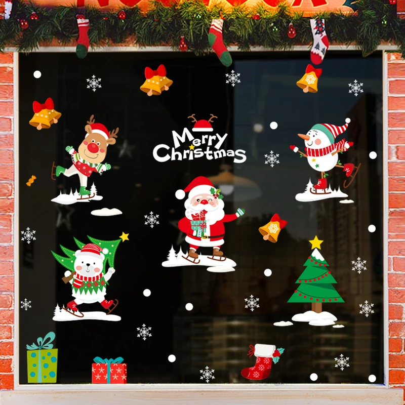 

Christmas Snowflake Window Stickers Merry Christmas Santa Claus Snowman Elk Door Wall Glass Sticker for Home Party Decoration