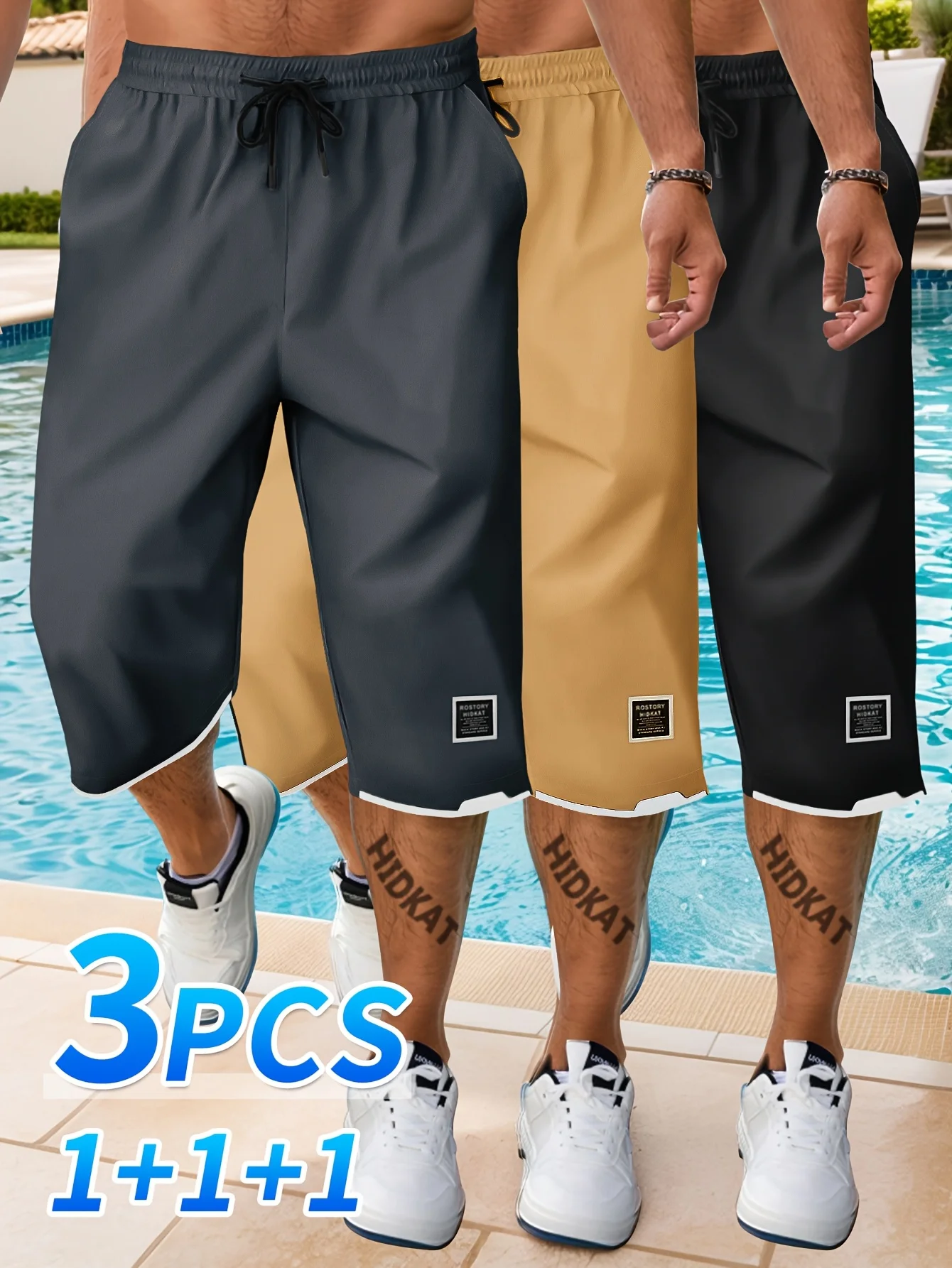 Sommer-Arbeitskleidung 3er-Pack Herren Lässige Kordelzug-Caprihosen Sport-Gym-Shorts Herrenbekleidung Modische Kleidung Halbe Y2k Basketball-Shorts – Detail 4