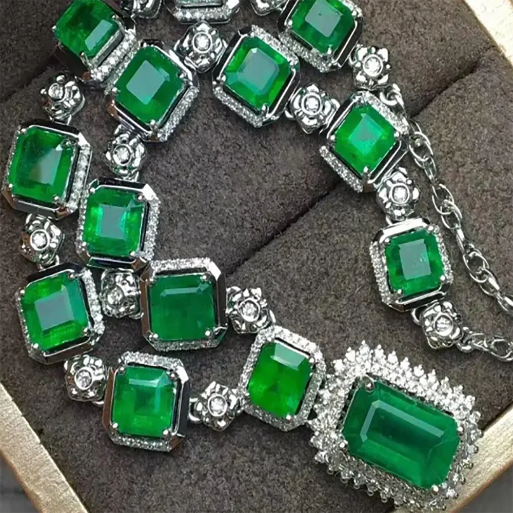 

NEW LUXURY imitation JADE wedding simulated Colombian Emerald Pendant Necklace charm fashion necklace silver Color jewelry