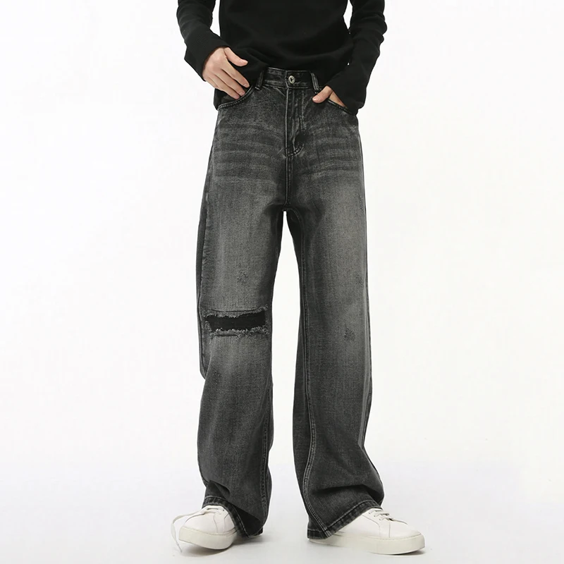 

Прямые джинсовые брюки, новая модная мужская одежда, летний дизайн с дырками, персонализированные свободные рваные джинсы, весна