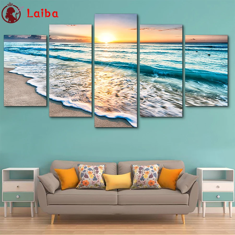 

Landscape Diamond Painting, Full Square, Round Drill, Mosaic Cross Stitch, Wall Art, Landscape, Nature, Sunset, Beach, 5Pcs