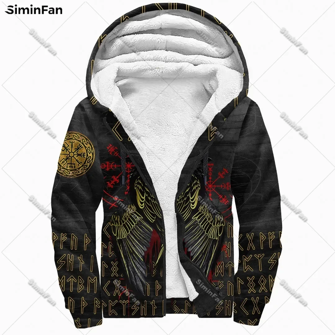 Viking Raven Wolf Dragon 3D All Over Printed Men Thicken Fleece Jacket Winter Windproof Outerwear Female Unisex Warm Zip Hoodie