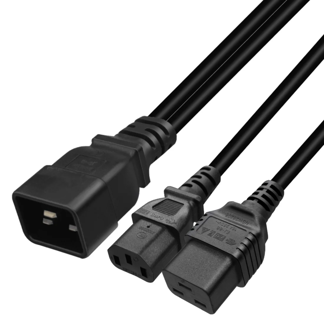 IEC320 C20 TO C13/C19  AC power supply one tow two conversion cables,PDU/UPS 16A C20 plug tow 10A C13 +16A C19,0.3M