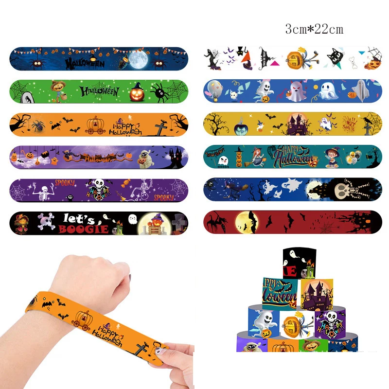 1.2 * 9-inch Halloween Slap Bracelets Party Favors for Kids - Random Color Halloween Clapping Bracelet Wristband Trick or Treats