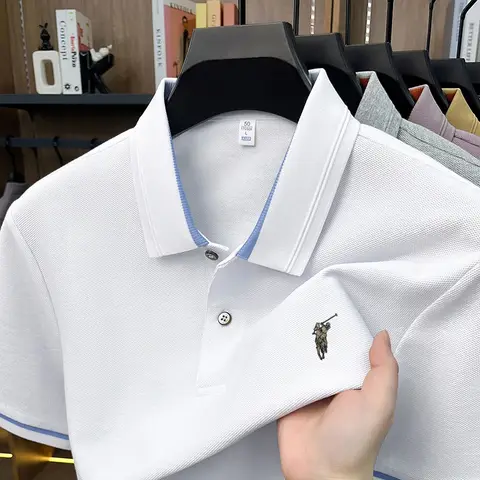 100% pure cotton men's summer polo shirt breathable fashionable business golf short sleeve luxury customized embroidered T-shirt