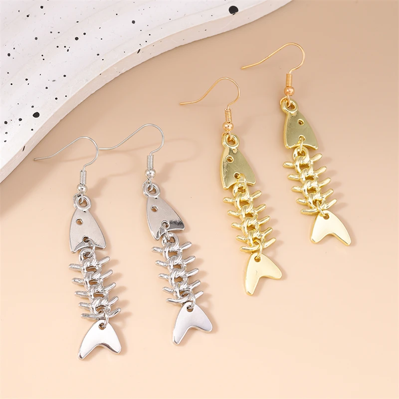 

Funny Metal Fish Bone Drop Earrings for Women Girls Party Festival Jewelry Gifts
