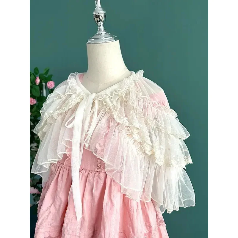 Lolita malha de renda feminina Poncho frontal aberto, casaco xale curto, cardigã kawaii doce, meninas góticas, retro, fofo, princesa Capes, Casacos