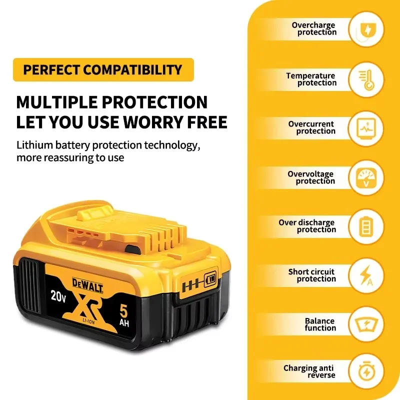 

Original Dewalt Battery 20v 5Ah Lithium Ion DCB205 Power Electric Cordless Tool Kit Set Rechargebal Replacement