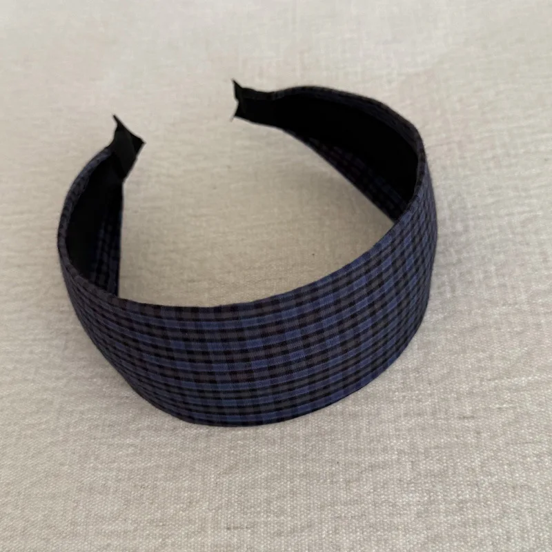 Retro Blaues Karo-Breitband, modisches Haaraccessoire für Mädchen, vielseitiges, schmales Haarband, hochintelligent – Detail 6